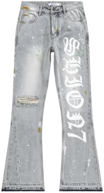 Mens Bell Bottom Jeans, Flared Denim Pants, Relaxed Fit Jean Trousers, Distressed Patchwork Hand Crafted Streetwear for Men