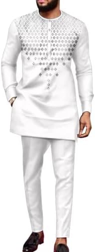African Suits for Men Dashiki Outfits 2 Piece Mens Formal Attire African Clothing Set Nigerian Clothes Party Wear