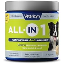 Vetericyn All-in 1 Multifunctional Dog Supplement | Digestive Enzymes + Glucosamine and Chondroitin for Bone and Joint Support + Vitamins, Antioxidants, Prebiotics, Probiotics, and Omegas. 90 Count