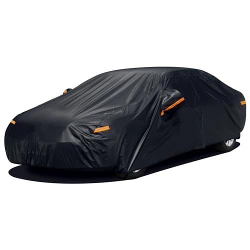 SEAZEN 7 Layers Car Cover Waterproof All Weather, Heavy Duty Car Cover for Automobiles with Zipper Full Exterior Cover Outdoor UV Snow Wind Protection, Universal Full Car Cover for Sedan 201 to 209