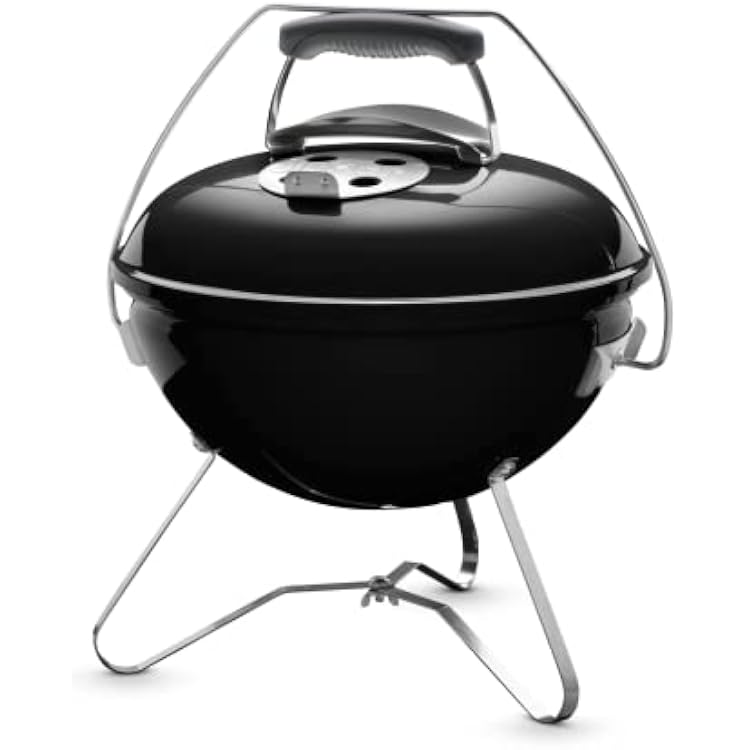 Weber Smokey Joe Premium Charcoal Grill Barbeque, 37cm | Portable BBQ Grill with Tuck-N-Carry Lid Cover & Plated Steel Legs | Folding Outdoor Cooker with Porcelain-Enamelled Bowl - Black 1121004