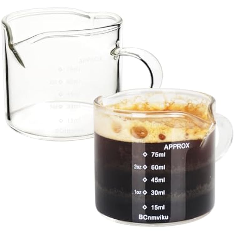 BCnmviku 2 Pack Double Spouts Measuring Triple Pitcher Milk Cup 75ML Espresso Shot Glasses Parts Clear Glass