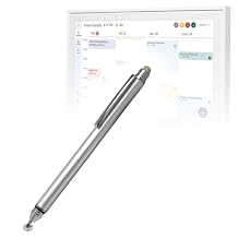 BoxWave Stylus Pen Compatible with Skylight Calendar (15 inch) - DualTip Capacitive Stylus, Fiber Tip Disc Tip Capacitive Stylus Pen - Metallic Silver