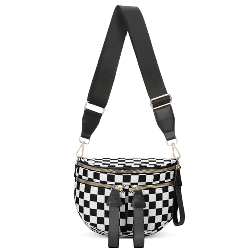 Checkered Bum Bag - Checkered Crossbody Bags for Women Checker Fanny Pack Bumbag A03 Black