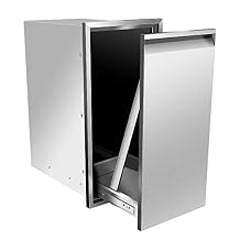 Built-in Single Trash Drawer, Pull-Out Stainless Steel Outdoor Kitchen Trash Drawer Storage Trash Bin or Propane Tank for BBQ Island or Grill Station,14W X 27H X 20D Inch