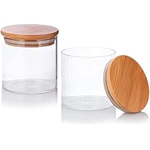 JUVITUS (2 Pack) 10 oz Clear Glass Borosilicate Jar with Wooden Bamboo Silicone Lid
