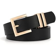 SANSTHS Women's Leather Belt for Jeans Pants Dresses Fashion Ladies Belt Square Gold/Silver Buckle Waist Belt for Women