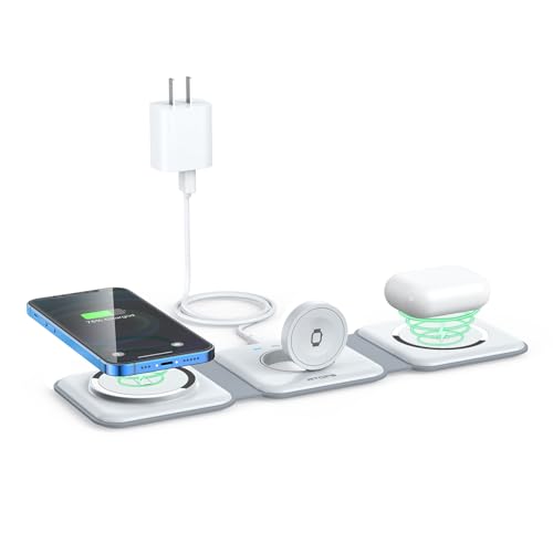 Wireless Charger 3 in 1,RTOPS Magnetic Travel Wireless Charging Station Multiple Devices,GaN 3 in 1 Charging Station,Compatible for iPhone16151413ProMax,iWatch,earbud432ProAdapter Includes