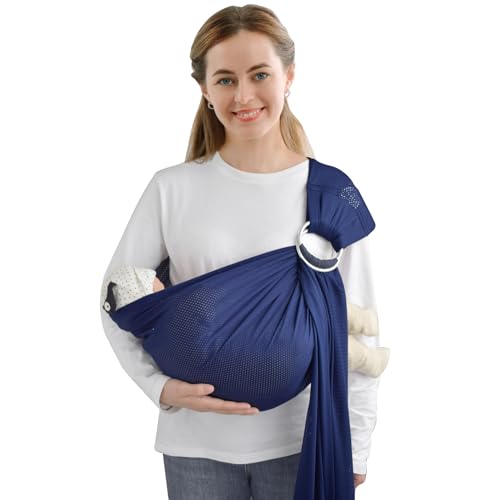 Water Ring Sling Baby Carrier, Adjustable Lightweight Breathable Newborn Carrier Sling for Summer, Swimming, Pool, Beach, Front Chest Mesh Infant Wrap Carrier for Baby Gift Dark Blue