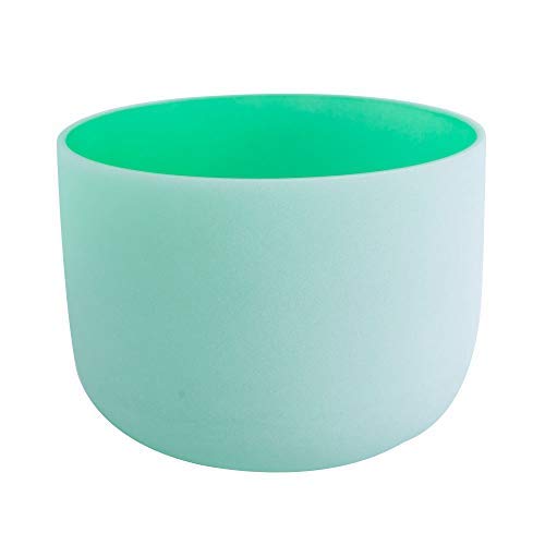 ENERGYSOUND Frosted F Note Heart Chakra Green Colored Frosted Quartz Crystal Singing Bowl 8 inch mallet and o-ring included