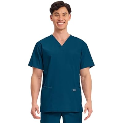 Cherokee Mens V-Neck Top Traditional fit with 4 Pockets, Ultra Soft, Durable, Fade Resistant, 2-Way Stretch Fabric - WW695