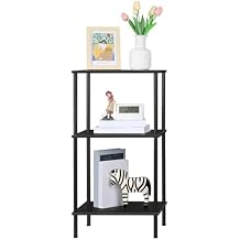 ETELI Tall Side Table with Storage 3 Tier Black End Table Metal Storage Shelves for Living Room Bedroom Bathroom Small Slim Table for Office