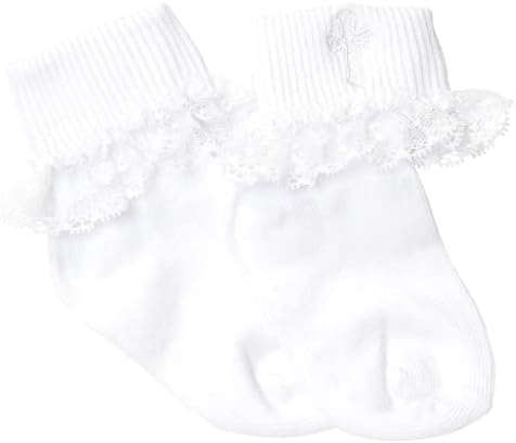Born to Love White Boys Girls First Communion Baptism Christening Socks with Cross Embroidery