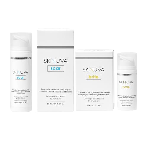 Skinuva Scar 1.7 oz & Brite 1 oz - Advanced Silicone Cream Matrix & Tone-Enhancing Cream Bundle Made with Growth Factors - Help Reduce the Appearance of Scars & Discoloration