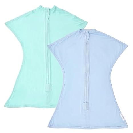 SleepingBaby Bamboo Zipadee-Zip Transition Swaddle Bundle - EverSoft Starfish Design Breathable Wearable Blanket with Two-Way Zipper, Medium (6-12 months), Sea Glass & Sky Blue