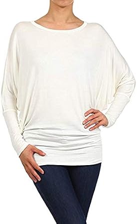 Private Label Basic Solid Knit Dolman Sleeve Tunic Top (MEDIUM, WHITE)