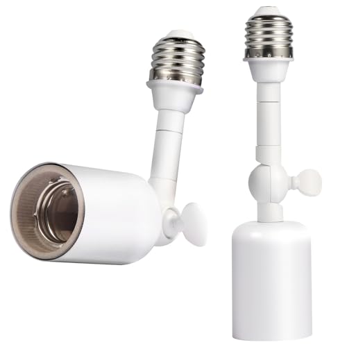 E26E27 Ceramic Heat-Resistant Light Socket Extender Adapter with 4.5 Inch Extension, All Direction Adjust Secure Fixation, Metal Heavy Load-Bearing High Power Screw Base, 2Pack