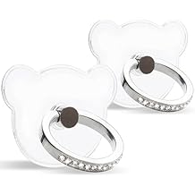 [2 Pack] Transparent Diamond Setting Cell Phone Ring Holder Stand,360 Degree Rotation and 180 Degree Adjustable Finger Ring Kickstand with Polished Electroplated Phone Grip (Bear)