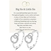 HUASAI Silver Hope Ring for Women Adjustable Rhinestone Circle Jewelry Big Sister Little Sister Gift Birthday Christmas Jewelry for Her
