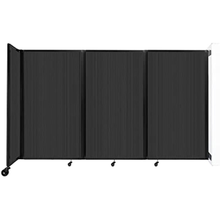 Versare Wall-Mounted Polycarbonate Room Divider 360 Wall Partition | Adjustable Widths | Freestanding Divider | Locking Wheels | 86 Wide x 5 Tall Dark Gray Polycarbonate Panels