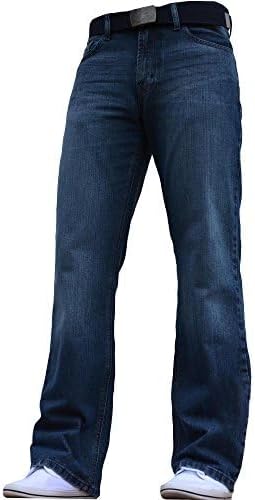 BRAND KRUZE BNWT Men's Wide Leg Bootcut Flared Blue Heavy Denim Jeans with Belt