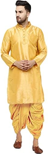 Mens Silk Blend Indian Traditional Dhoti Kurta Set Gold