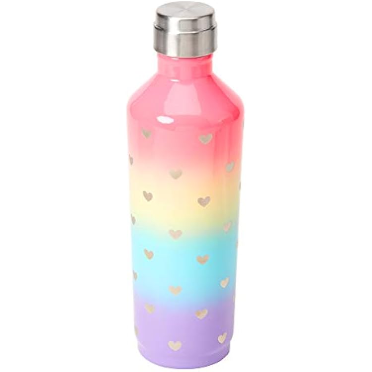 Claires Rainbow Hearts Water Bottle for Girls, Rainbow, Stainless Steel, 3 x 10 Inches, 1 Piece