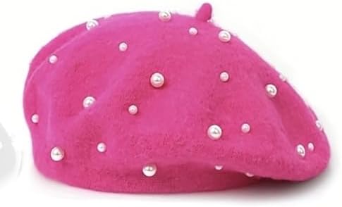 yolrdiw Womens Elegant French Beret Beaded Pearl Wool Hat Artist Cap for Wedding Party