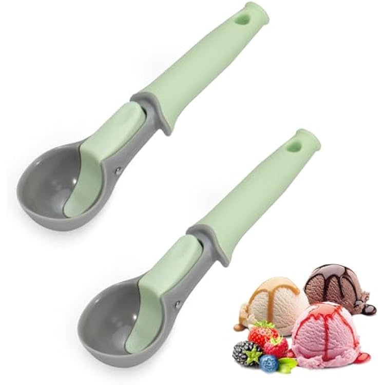 2 PCS Ice Cream Scoop with Trigger Ice Cream Scooper and Comfortable Handle Perfect for Frozen Yogurt, Gelatos, Sundaes Green