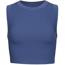 AUROLA Essentials Rib Seamless Sleeveless Tank for Women Subtle Logo Round Neck Active Workout Crop Tops