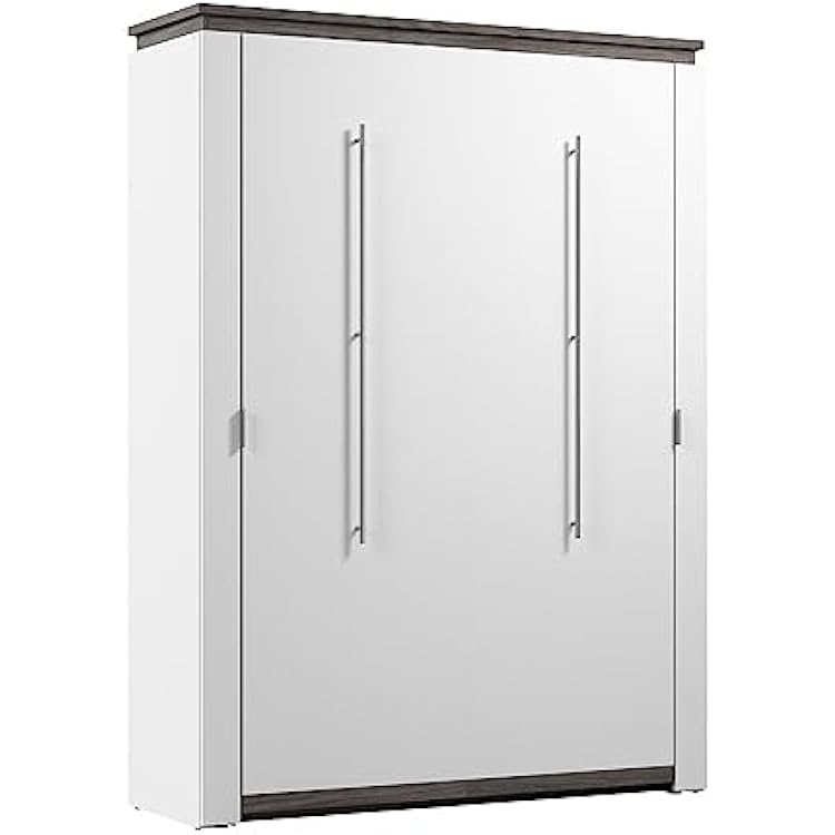 Bestar Orion 61W Full Murphy Bed in White and Walnut Grey, Sleeping Arrangement for Multipurpose Room