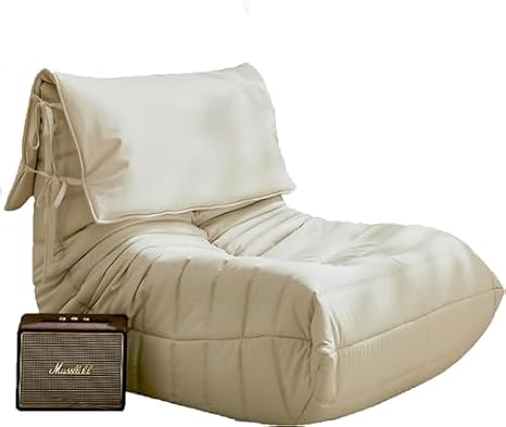 Fireside Chair, Accent Togo Sofa with Removable Headrest Floor Lounge Chair Lazy Sofa Accent Chair,50D Styling Cotton and Violet Sponge Filling with Removable Headre Apricot-2