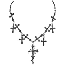 Black Gothic Cross Necklace For Women Goth Punk Choker Necklace With Multi Cross Charms Emo Necklaces Halloween Jewelry Gift