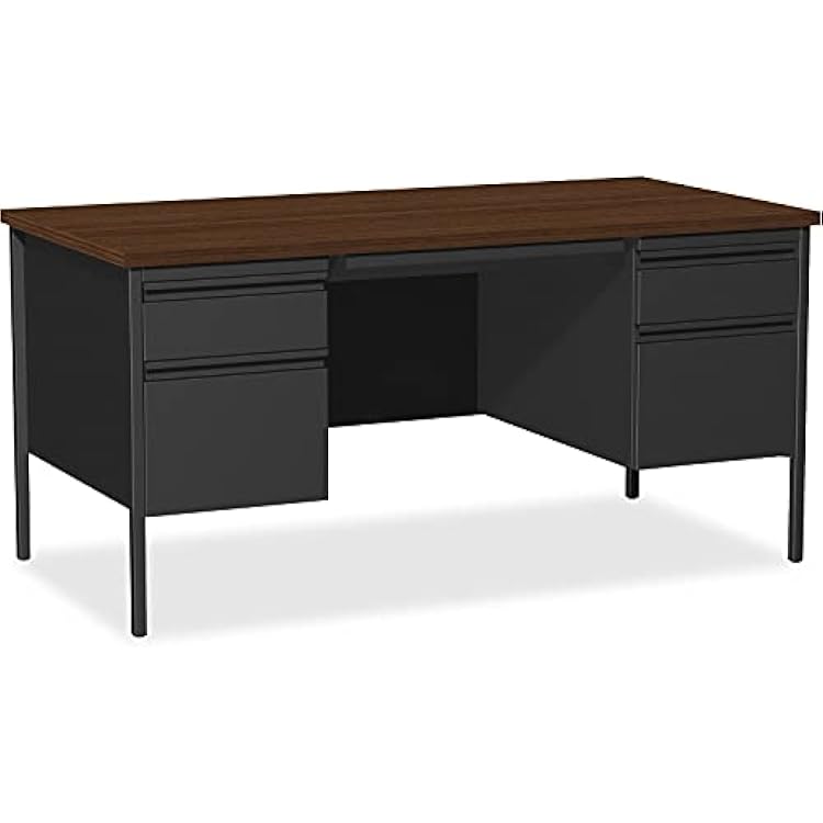 Lorell Fortress Series Double Pedestal Desk, 60 x 30 x 29.5, Black Steel Frame with Walnut Top