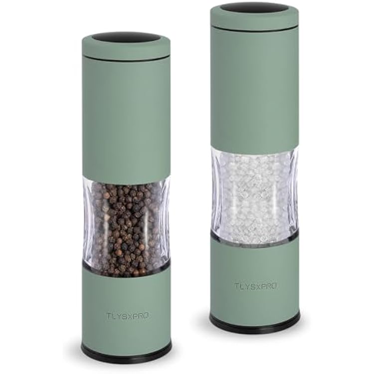 Salt and Pepper Grinder Set with Adjustable Coarseness | Manual Pepper Mill Grinder with Refillable Design | Ceramic Core | Kitchen Essential 2 Packs, Sage
