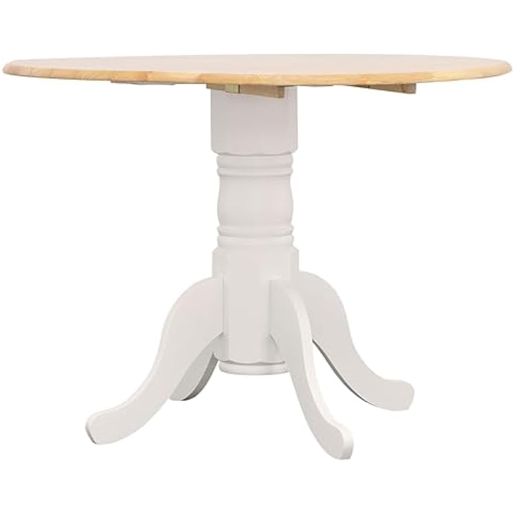 BOWERY HILL Round Drop Leaf Dining Table, 40 in Natural Brown and White Finish, Asian Hardwood Construction, Country Rustic Style for Kitchen or Dining Room, Compact Space-Saving Design