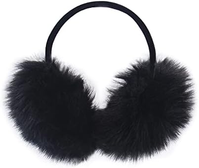 surell Genuine Faux Fox Earmuff with Velvet Band, Winter Fashion Ear Warmers, Perfect Elegant Womens Luxury Gift