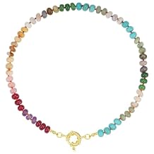 KissYan Beaded Gemstone Necklace for Women, Colorful Boho Bead Choker Natural Stone Surfer Beach Necklaces 14K Gold Plated Summer Handmade Jewelry
