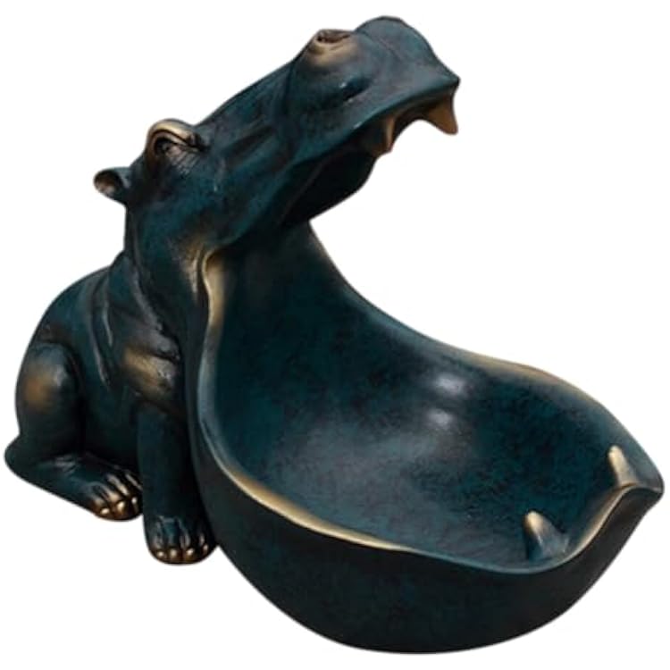 PHEZEN Hippo Statue Decorative Tray, Large Capacity Key Bowl, Jewelry Tray, Candy Dish