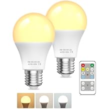 A19 LED Light Bulbs with Remote Control, 9W LED Bulbs 60W Equivalent, 3000K-6000K Dimmable Bulbs E26 Base, Remote Control Light Bulbs with Timing, Memory Function, for Home Decor, 2Bulb & 1Remote