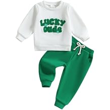 Bonangber Toddler St Patricks Day Baby Boy Outfit Lucky Letter Long Sleeve Sweatshirt Jogger Pants Set Cute Winter Clothes