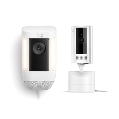 Ring Pan-Tilt Indoor Cam, White with Ring Spotlight Cam Pro Plug-In, White