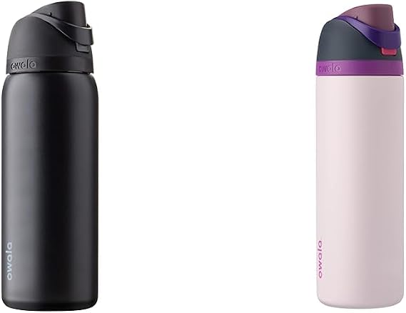 Owala FreeSip 32 Oz Very Dark and 24 Oz Dreamy Field Insulated Water Bottles with Straw and Push Button Lid