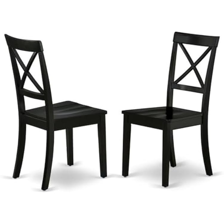 East West Furniture BOC-BLK-W Boston Dining Room Chairs - Cross Back Solid Wood Seat Chairs, Set of 2, Black