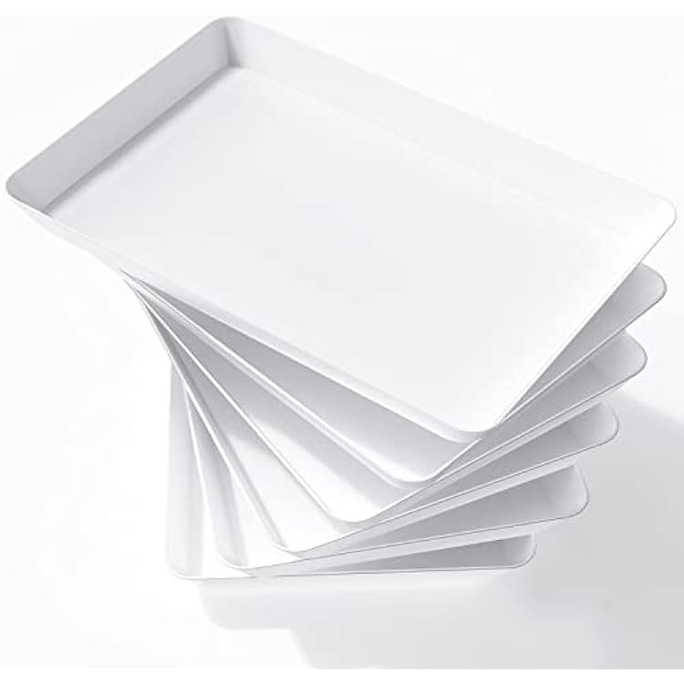 Lifewit Serving Tray Plastic for Party Supplies, 15 x 10 Platters for Serving Food, 6 pcs White Reusable Tray for Veggie, Snack, Fruit, Cookies, Desserts in KitchenPantry Organization