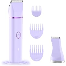 Bikini Trimmer for Women, 2-in-1 Waterproof Painless Body Shaver for Legs, Underarms, Bikini Line with Narrow & Wide Ceramic Blades, 3 Combs, USB Rechargeable, Travel Friendly Gift for Women,Mauve