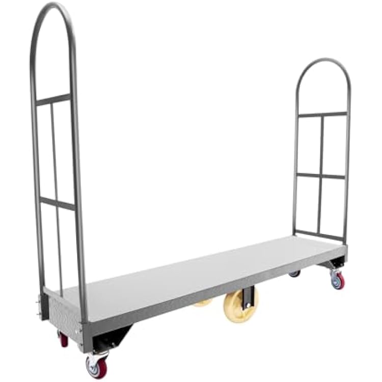 Narrow Aisle U-Boat Platform Truck Dolly 16 x 65 Inch U-Boat Steel Cart 2000 Lbs. Capacity Heavy Duty Utility Cart with Removable Handles 65 Inch