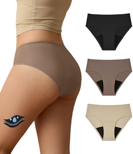 SHARICCA Seamless Period Underwear for Women Heavy Flow Teens Girls Leakproof Panties Reusable Postpartum Bikini Hipster Pack