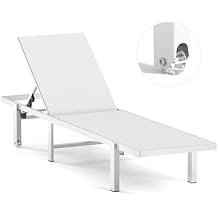 Aluminum Chaise Lounge Chair Outdoor with Wheels, Patio Lounge Chair with Adjustable 5-Position Recliner  Flat Tanning Chair for Patio, Beach, Pool, White