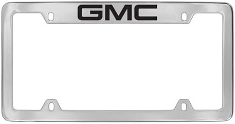 GMC Logo License Plate Frame Holder Chrome Plated Metal with Epoxy Fill (Black TOP 4H)